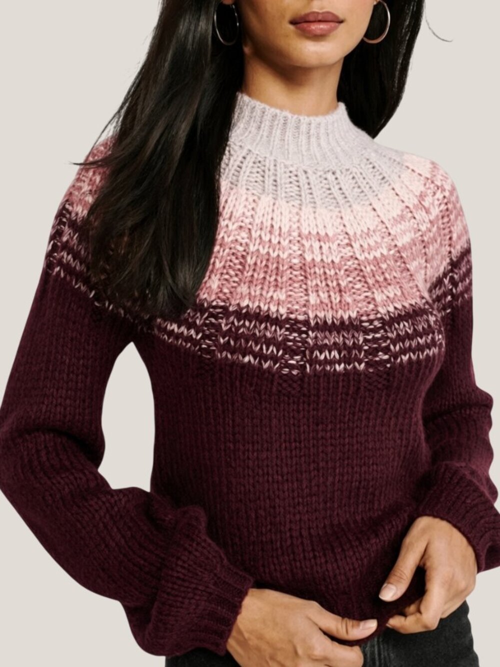 Abercrombie and Fitch Knit Ombre Yoke Sweater Maroon Pink Large